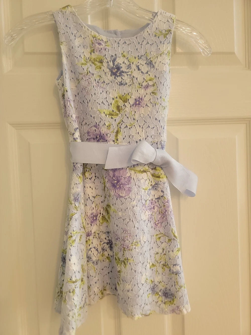 The Children's Place Girls Floral Lace A-Line Dress Light Blue Purple Size 6
